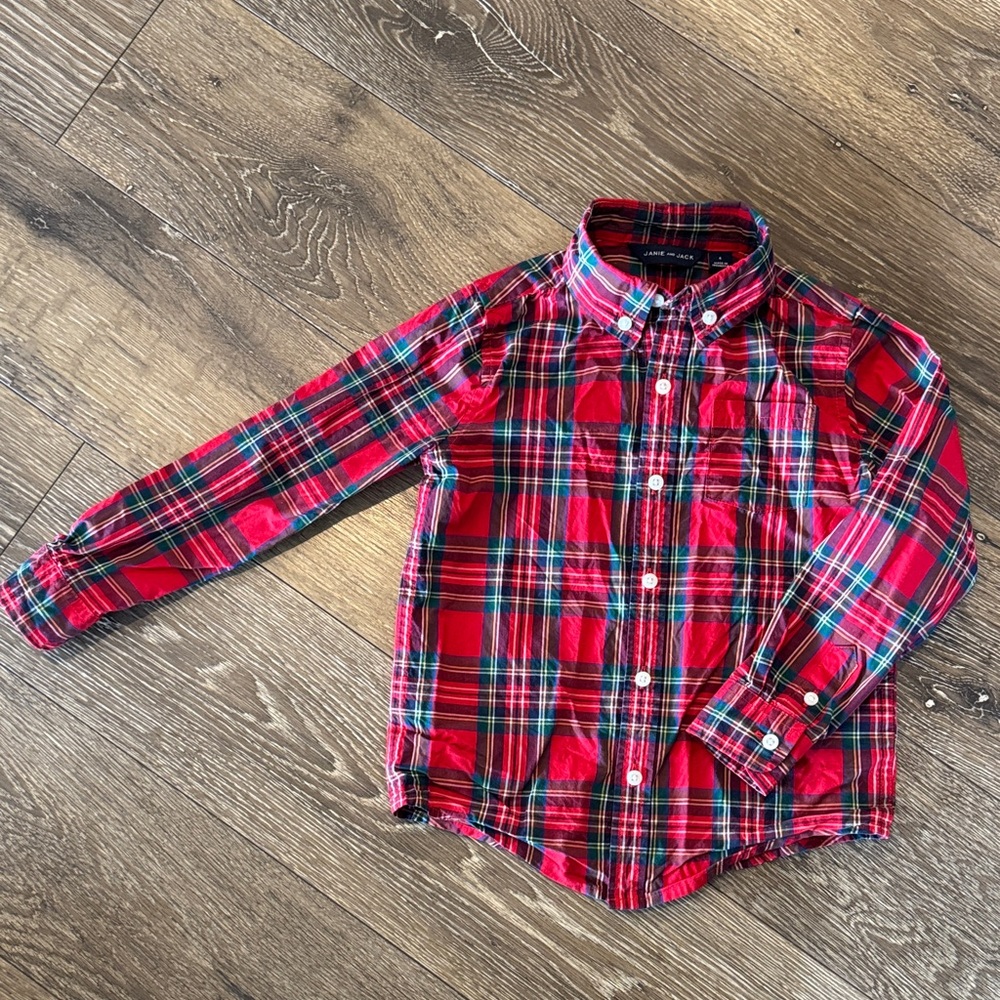 Janie and Jack Red Plaid Button Down Shirt